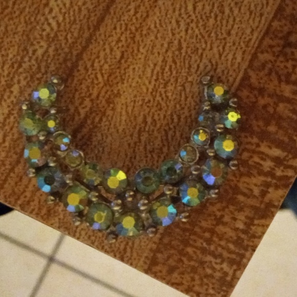 vintage Aurora borealis crystal crescent moon pin - Picture 2 of 10
